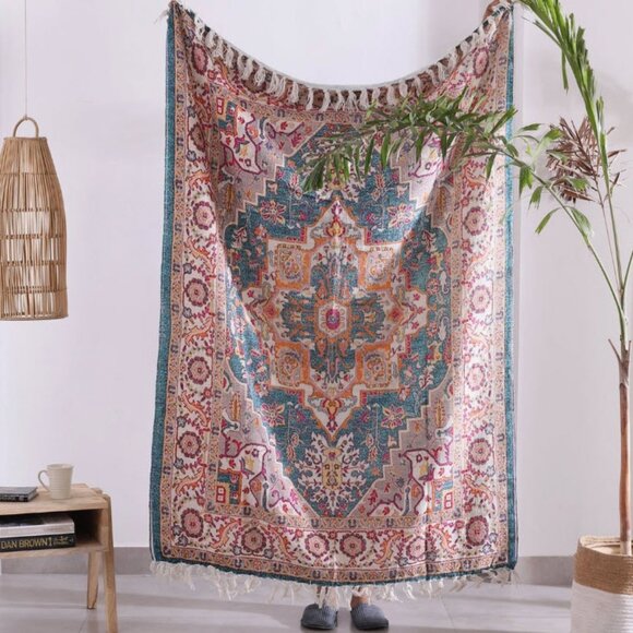 Luxury Rustic Cotton Throw Rug-Blue/Red - Picture 3 of 4